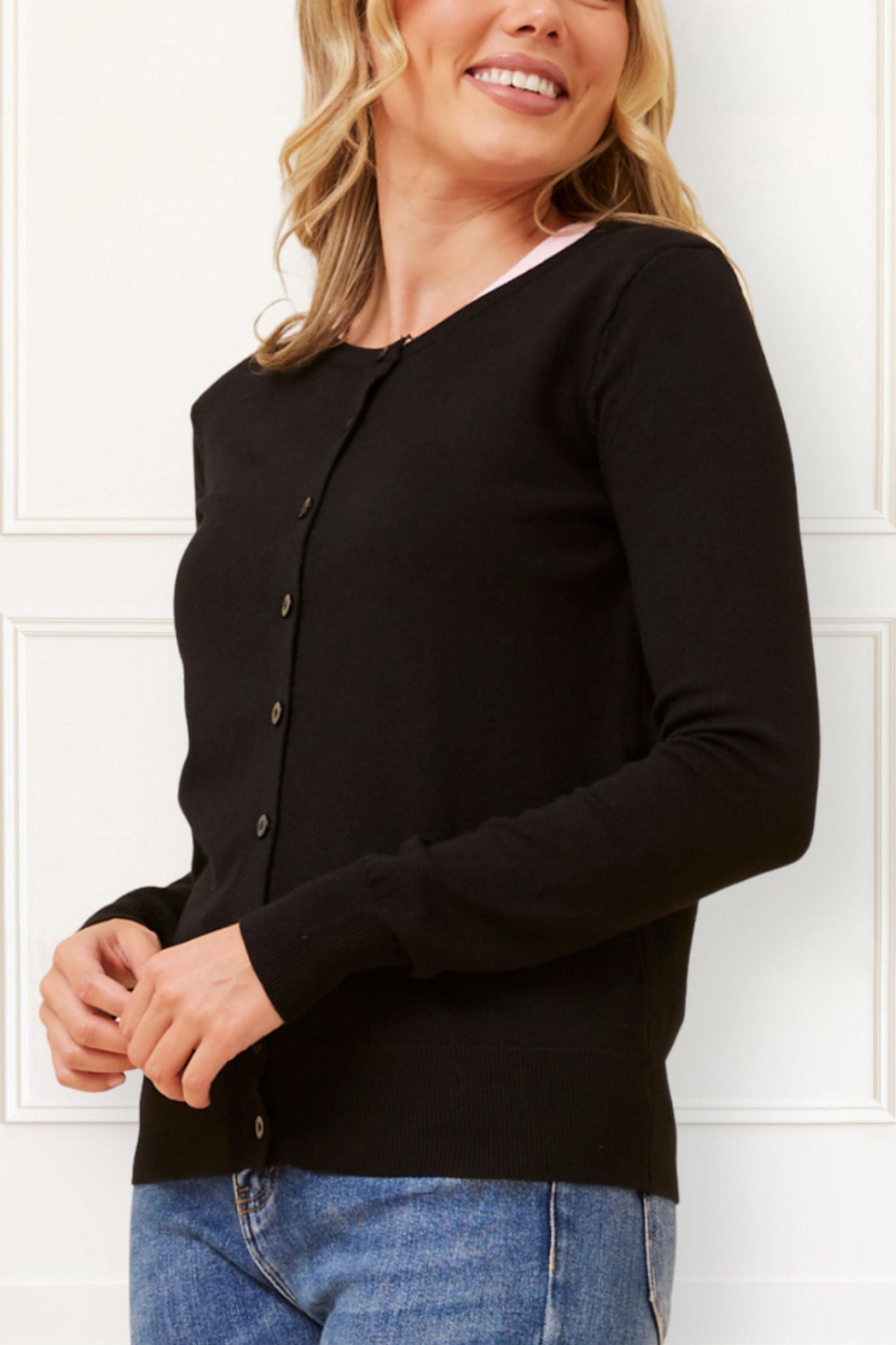 Noelle Women's Lightweight Button-Front Cardigan Round Neckline