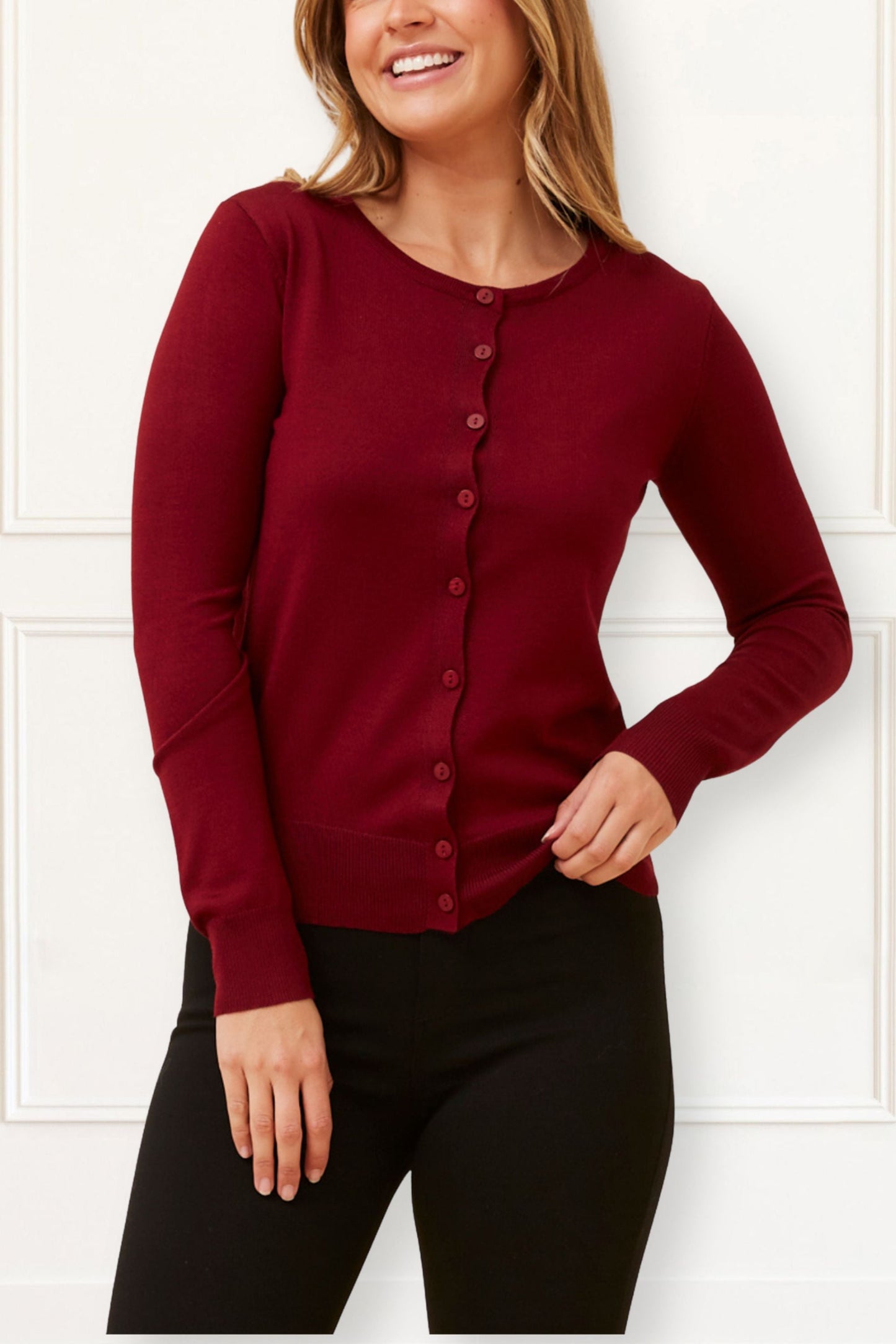 Noelle Women's Lightweight Button-Front Cardigan Round Neckline