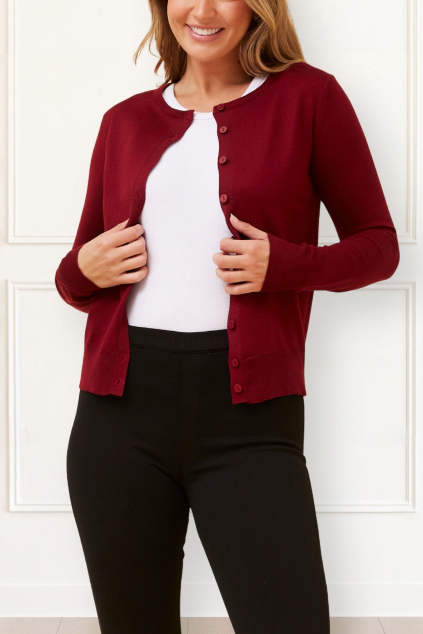 Noelle Women's Lightweight Button-Front Cardigan Round Neckline