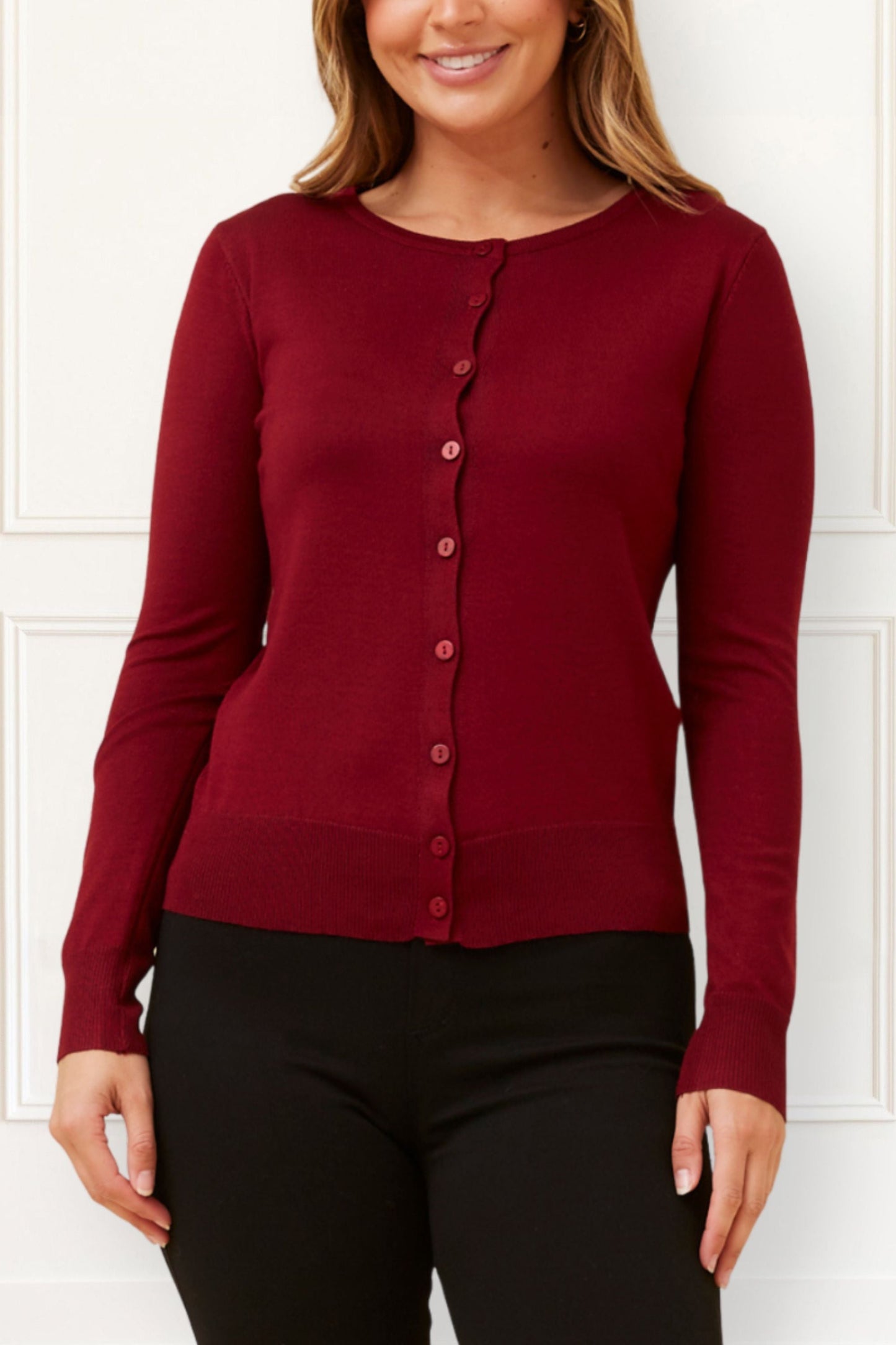 Noelle Women's Lightweight Button-Front Cardigan Round Neckline