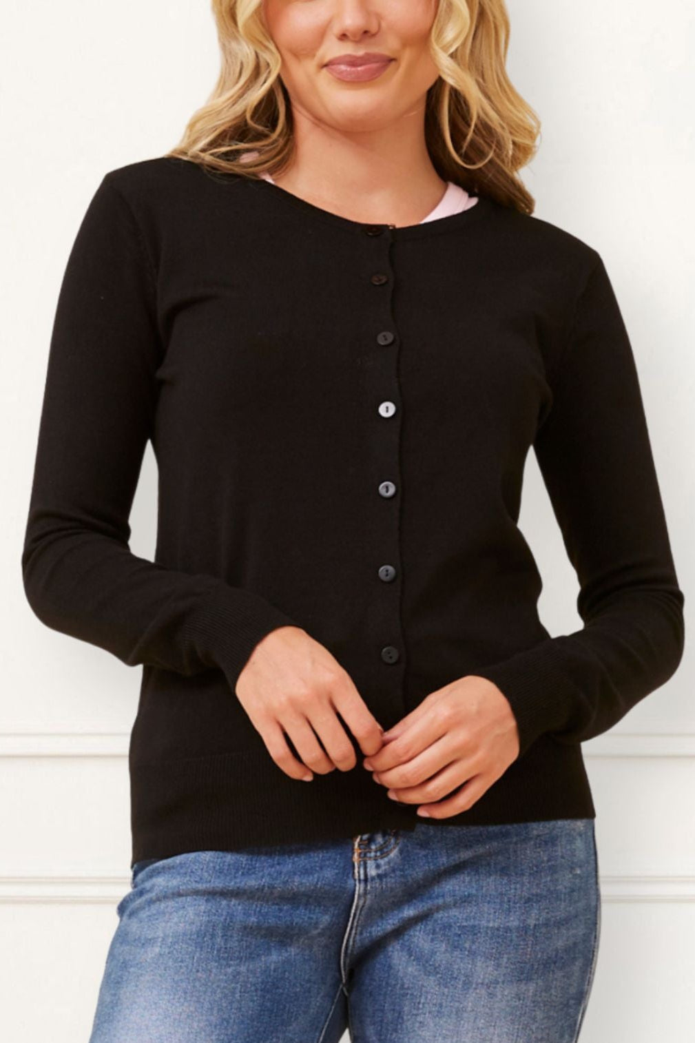 Noelle Women's Lightweight Button-Front Cardigan Round Neckline
