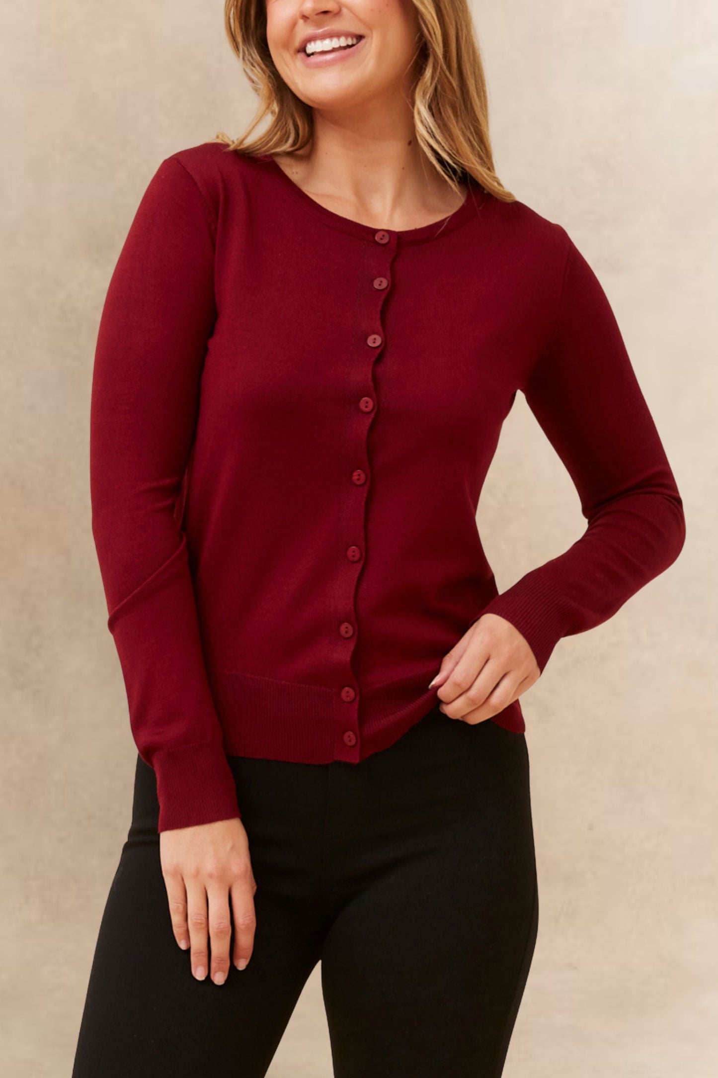 Noelle Women's Lightweight Button-Front Cardigan Round Neckline