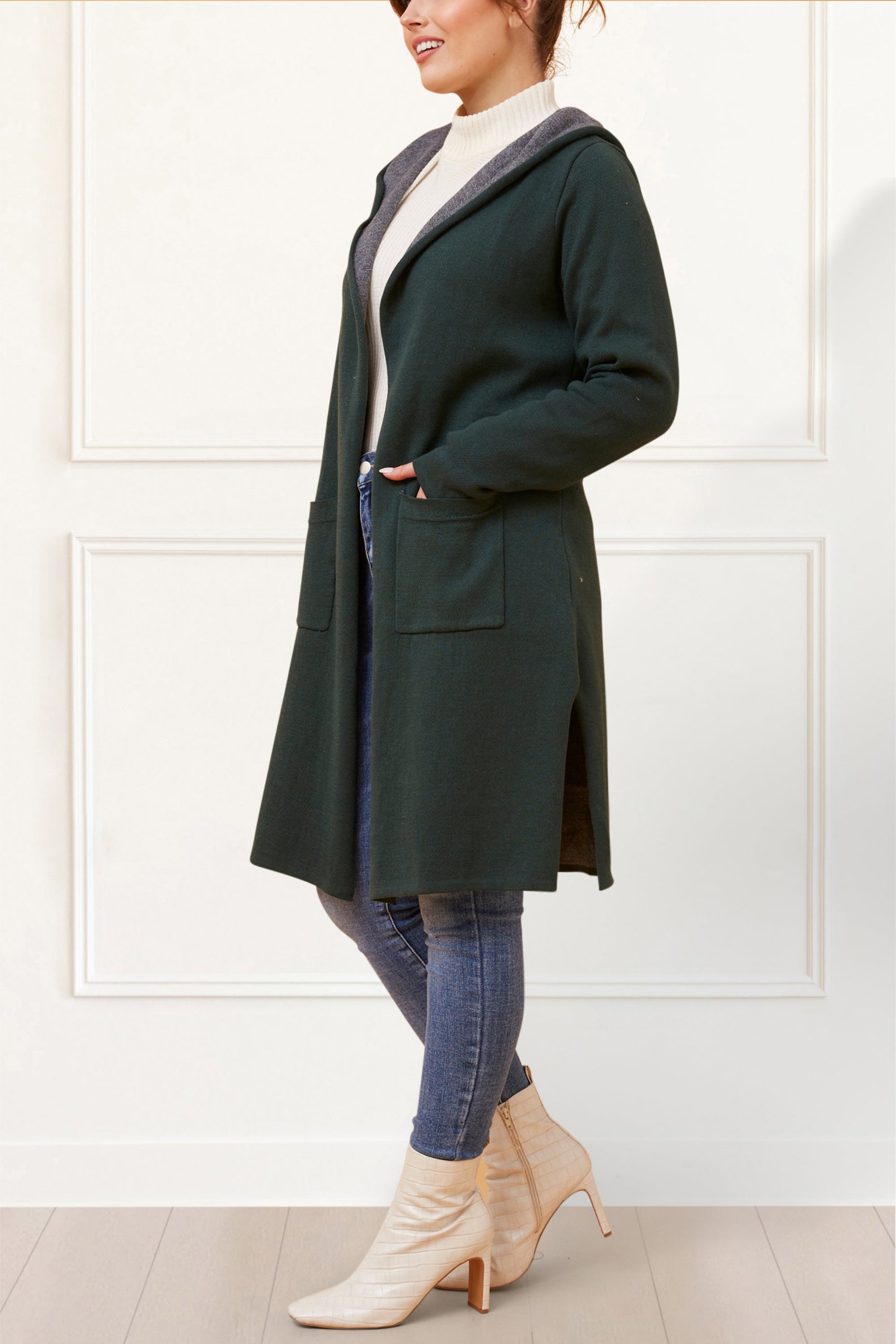 Nora Hooded Open Front Knit Cardigan - Onze Montreal Black / XS Annick