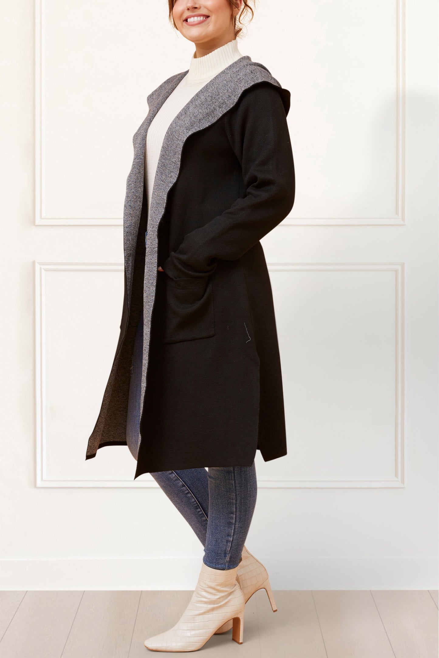 Nora Hooded Open Front Knit Cardigan - Onze Montreal Black / XS Annick