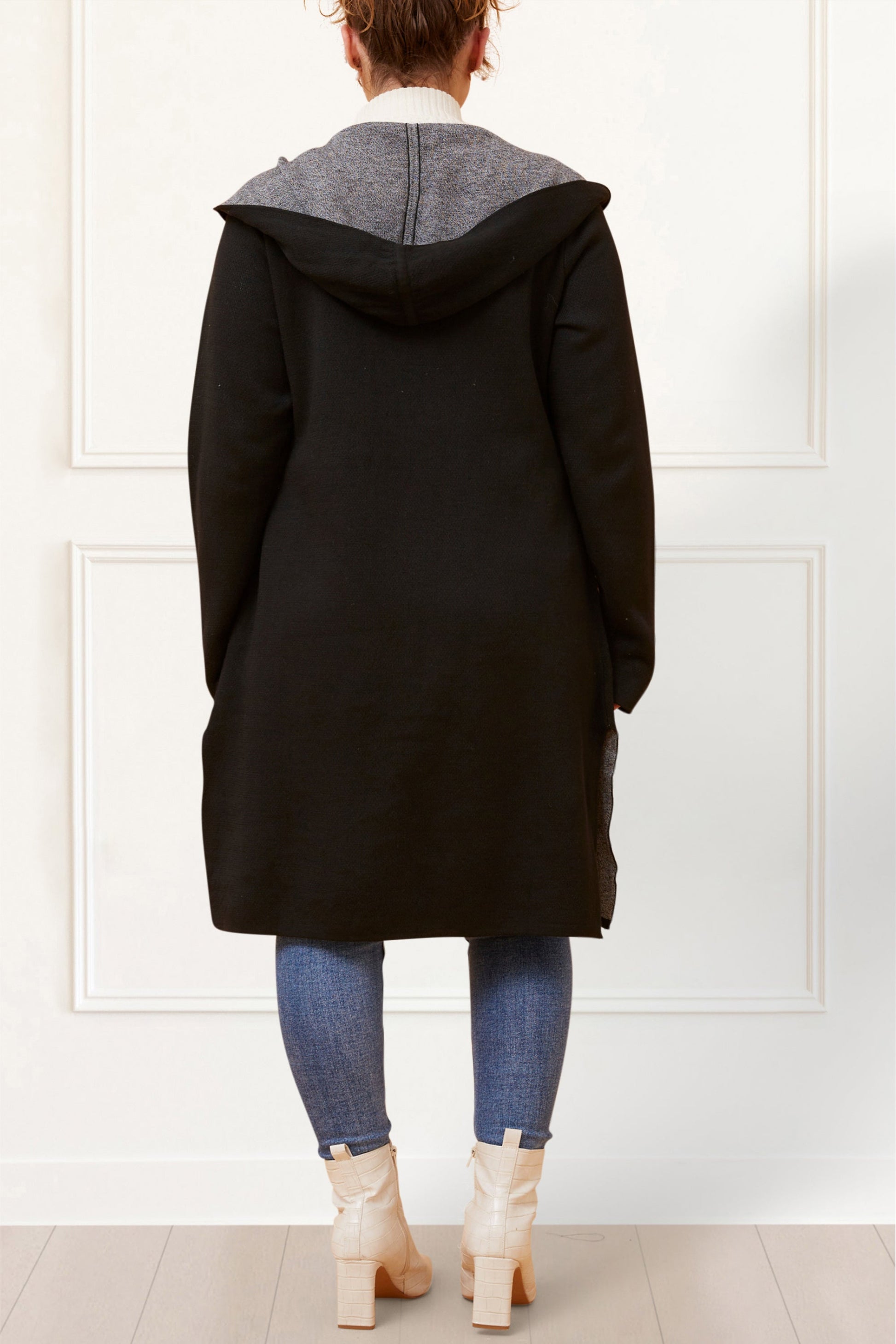 Nora Hooded Open Front Knit Cardigan - Onze Montreal Black / XS Annick