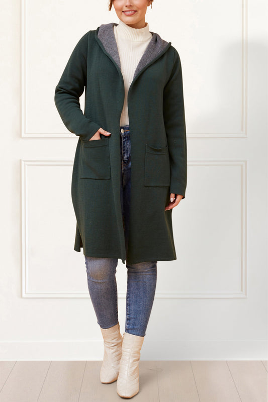 Nora Hooded Open Front Knit Cardigan - Onze Montreal Green / XS Annick