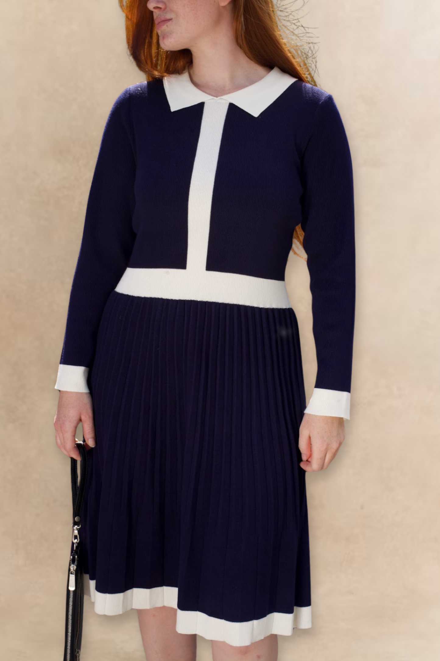 Clarissa Knit Women's Dress Contrast Trim Long Sleeves