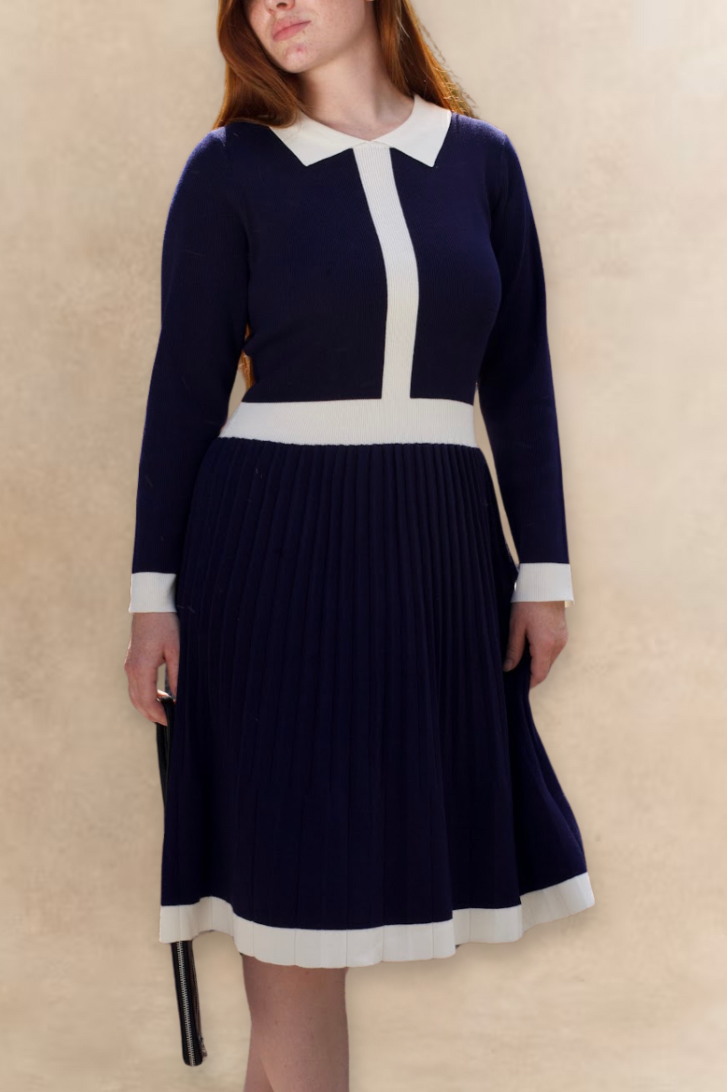 Clarissa Knit Women's Dress Contrast Trim Long Sleeves