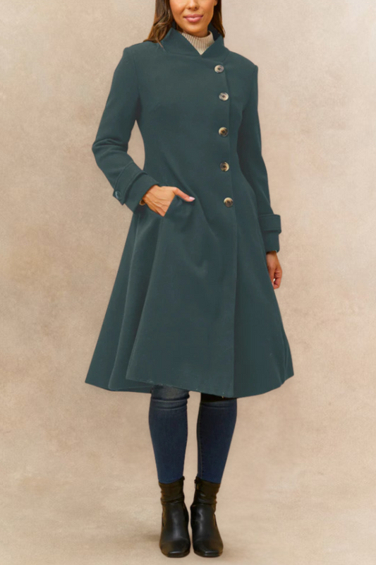 Harper Retro Flared Coat Side Buttons Elegant