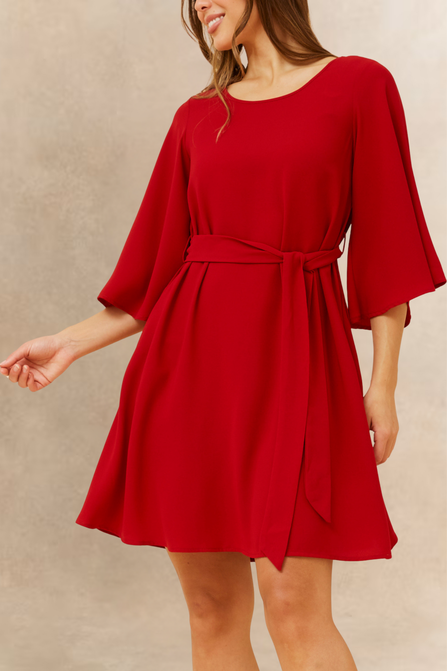Jennifer Solid Belted Dress