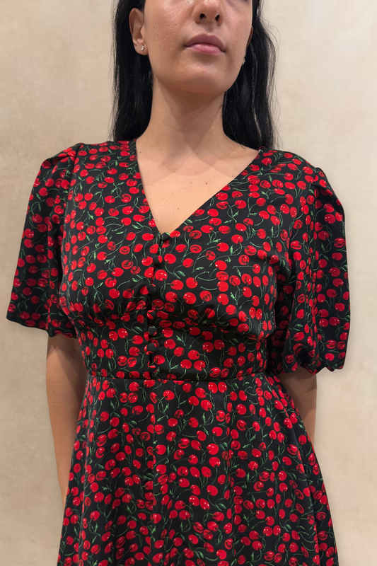 Cindy Black Cherry Fit and Flare Dress Flowy Sleeves