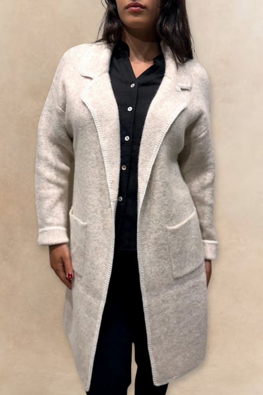 Solana Veste Tricot Coutures Contrastées Poches Femme
