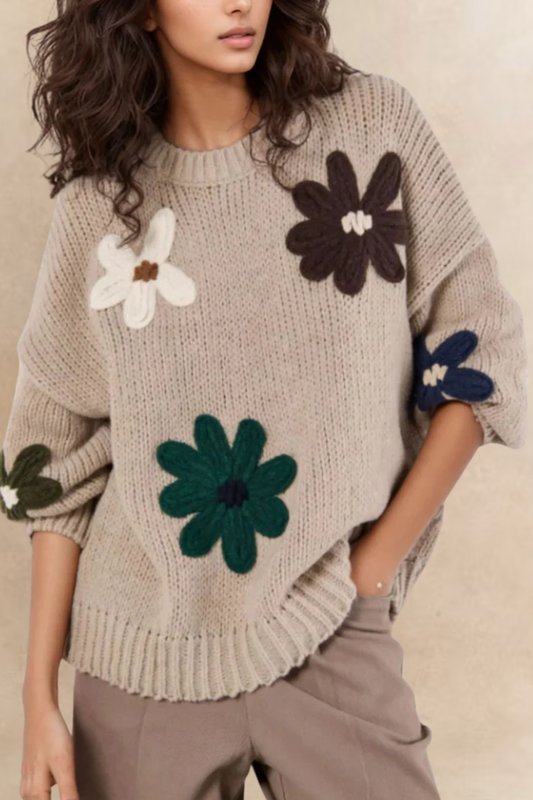 Tamara Pull En Maille Épaisse Fleurs Brodées Femme