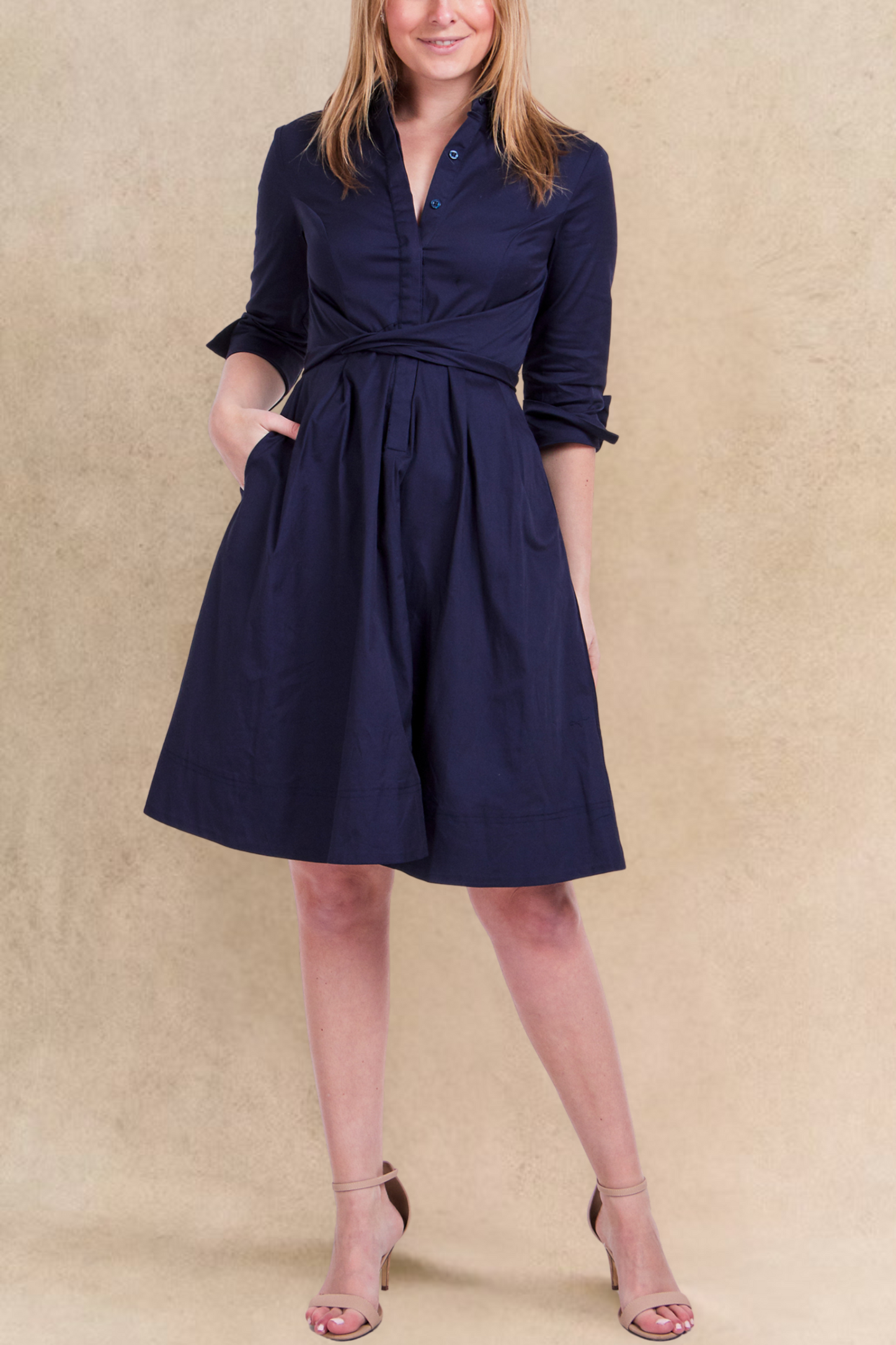 Tessa Elegant Shirt Dress 3/4 Sleeve Buttons