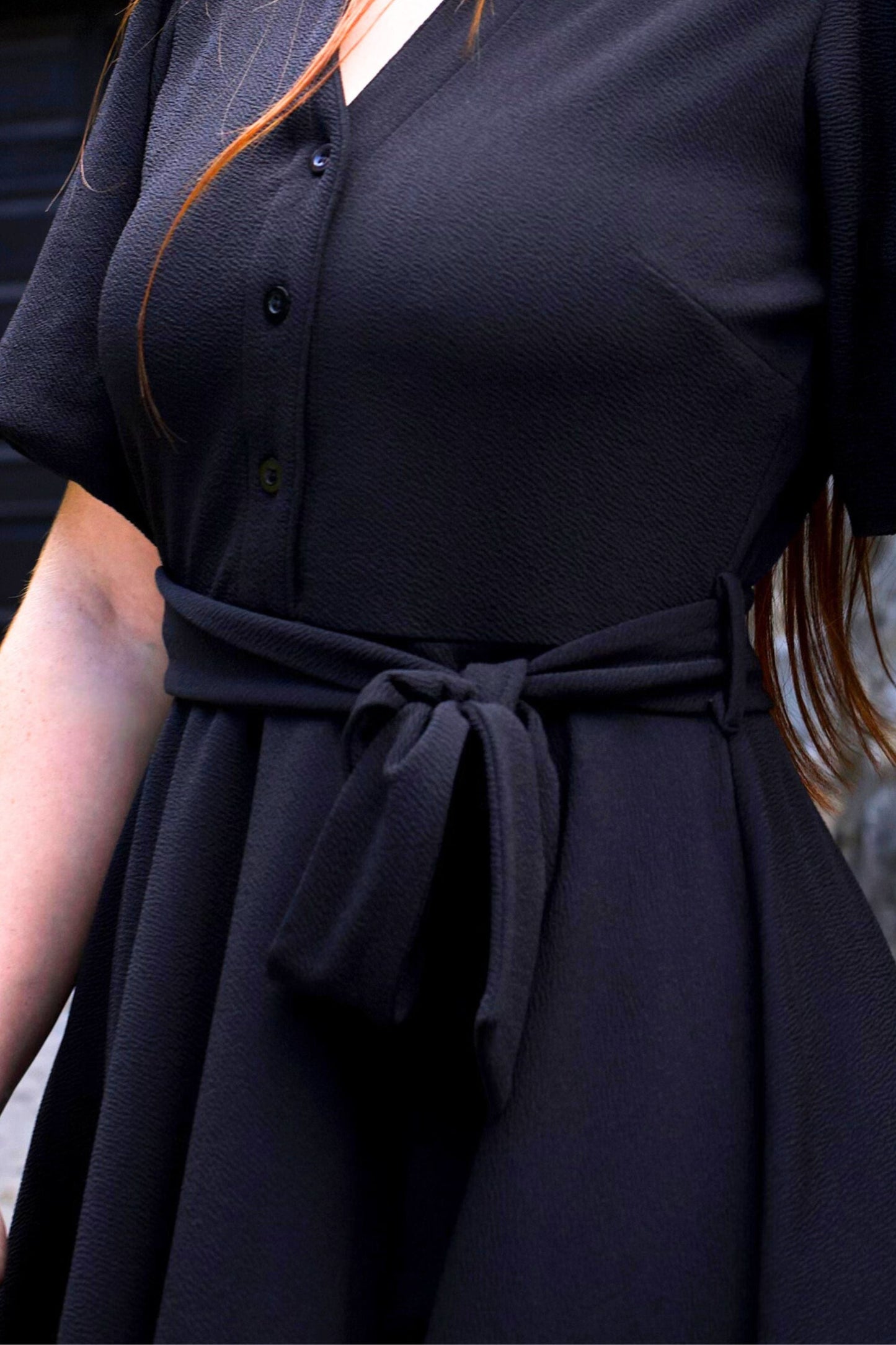 Coralie Tie-Waist Fit-and-Flare Dress with Bell Sleeves