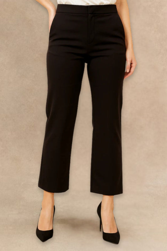 Romy Black Tailored Cropped Pants Clean Front Slim Straight Leg