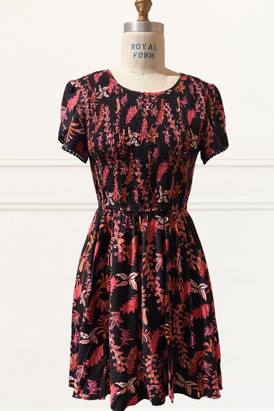 Rosalie Paisley Short Dress Tulip Sleeves & Pockets