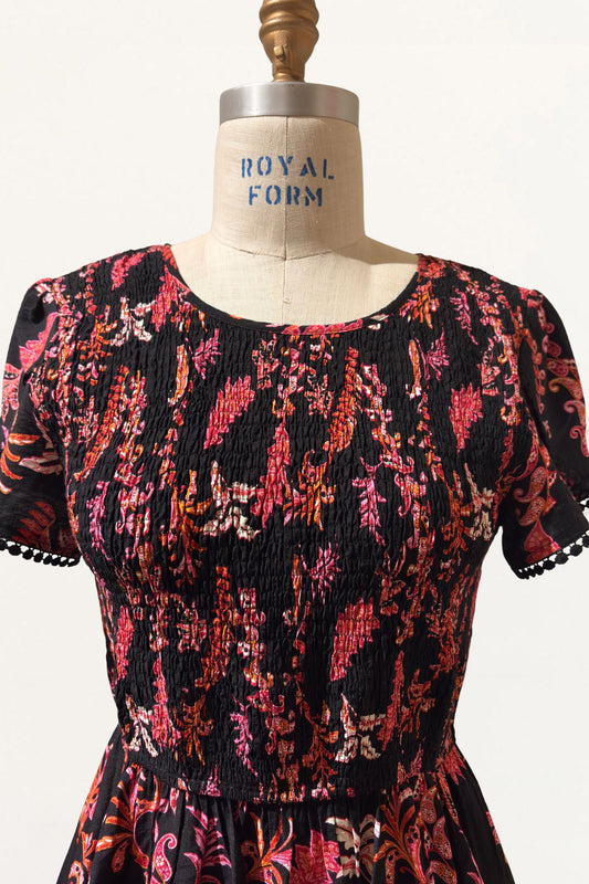 Rosalie Paisley Short Dress Tulip Sleeves & Pockets