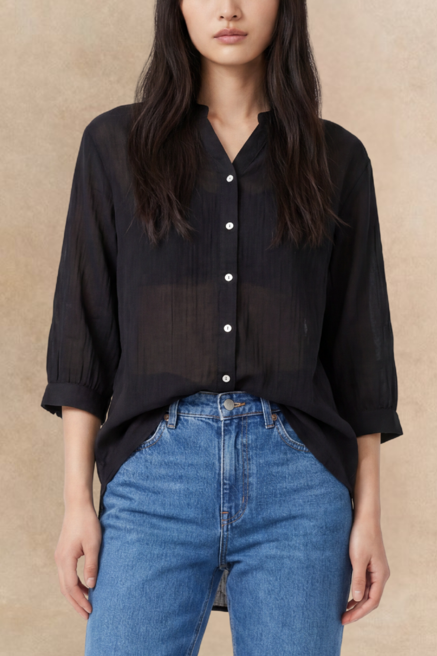 Roxanne Oversized Shirt Semi-Sheer Cotton Blend