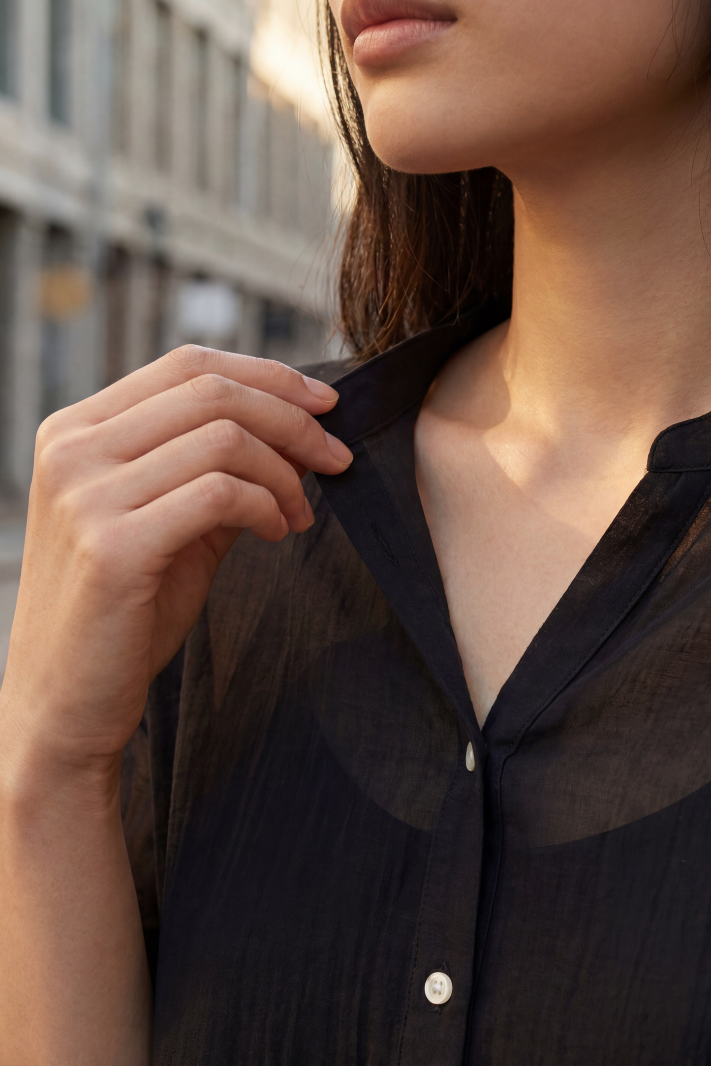 Roxanne Oversized Shirt Semi-Sheer Cotton Blend