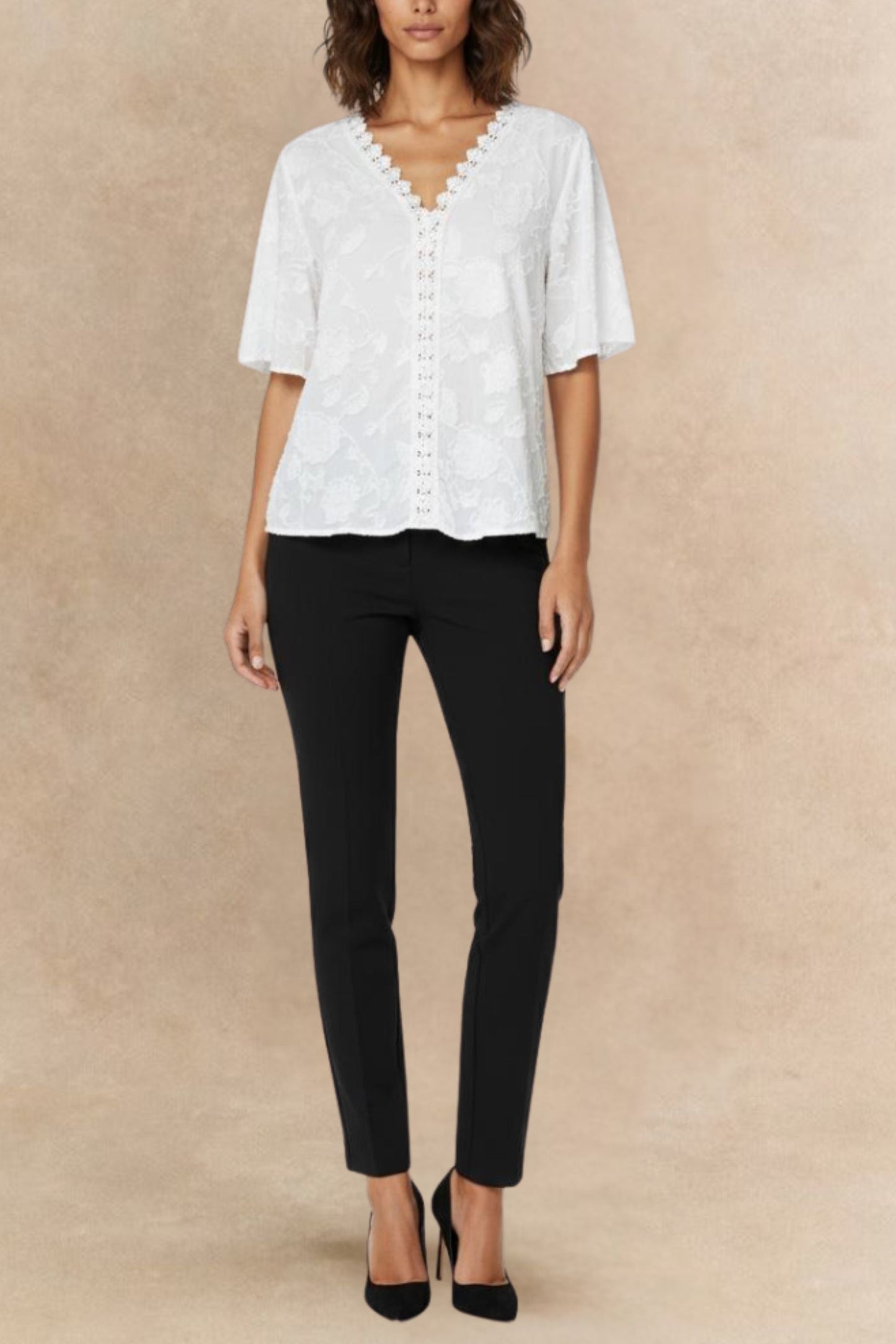 Lucie Embroidered V-Neck Blouse Lace