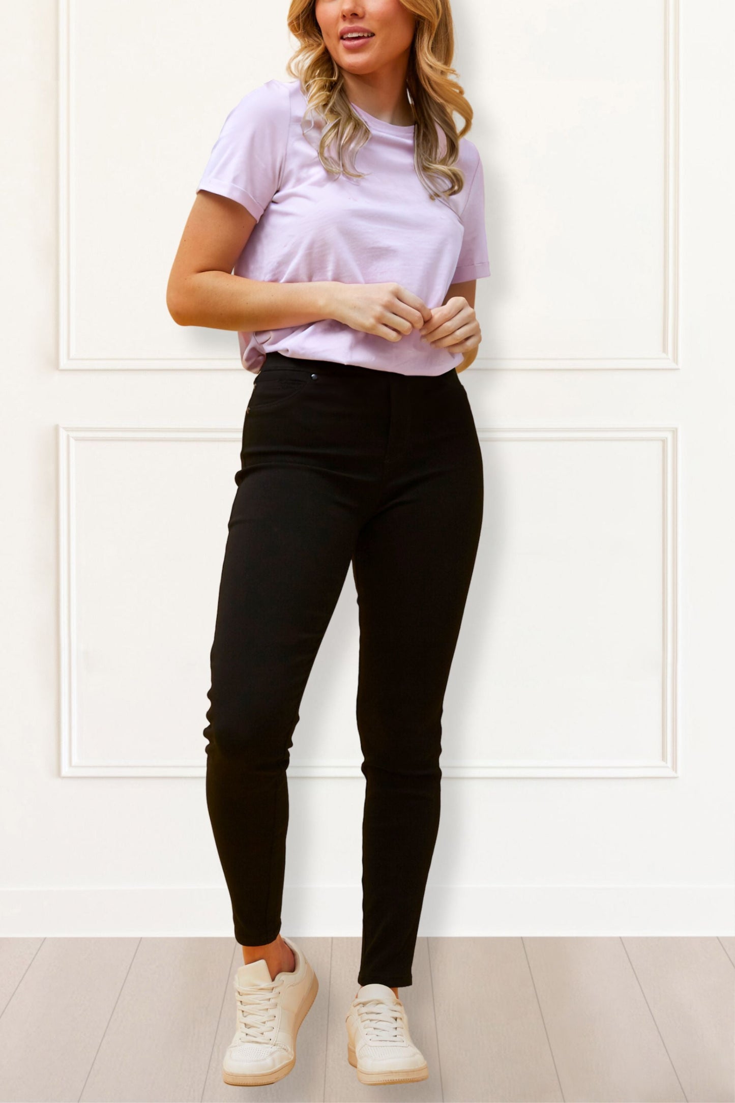Sandra Pantalon Noir Extensible Taille Régulier Style Jegging