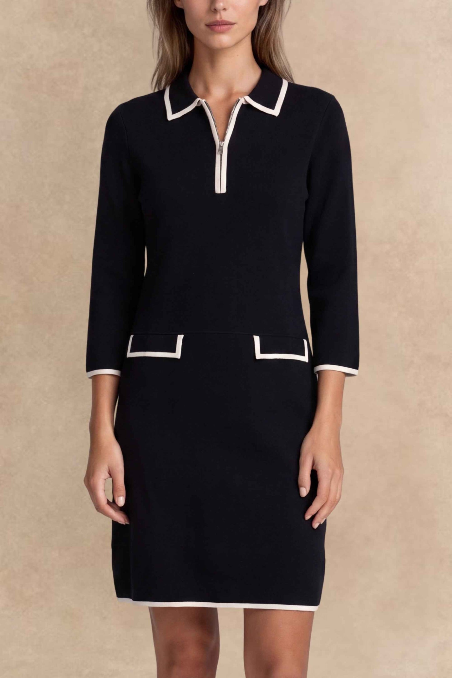 Sasha Black Knit Contrast Collar Dress