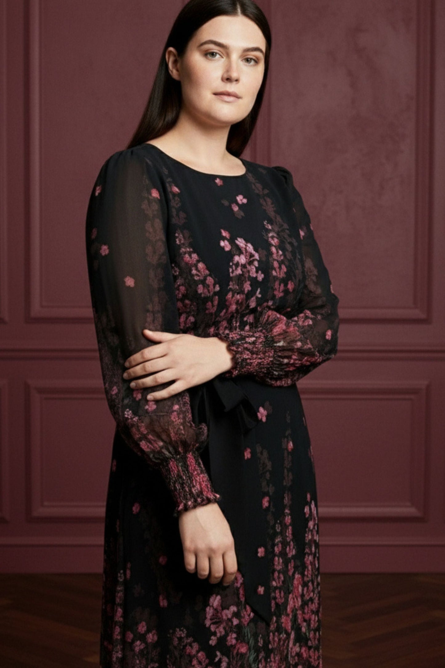 Seraphina Black Floral Belted Dress