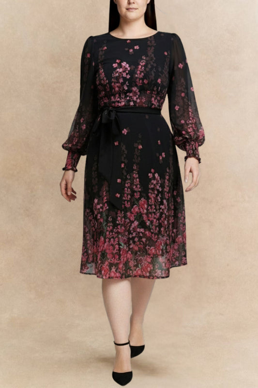 Seraphina Black Floral Belted Dress