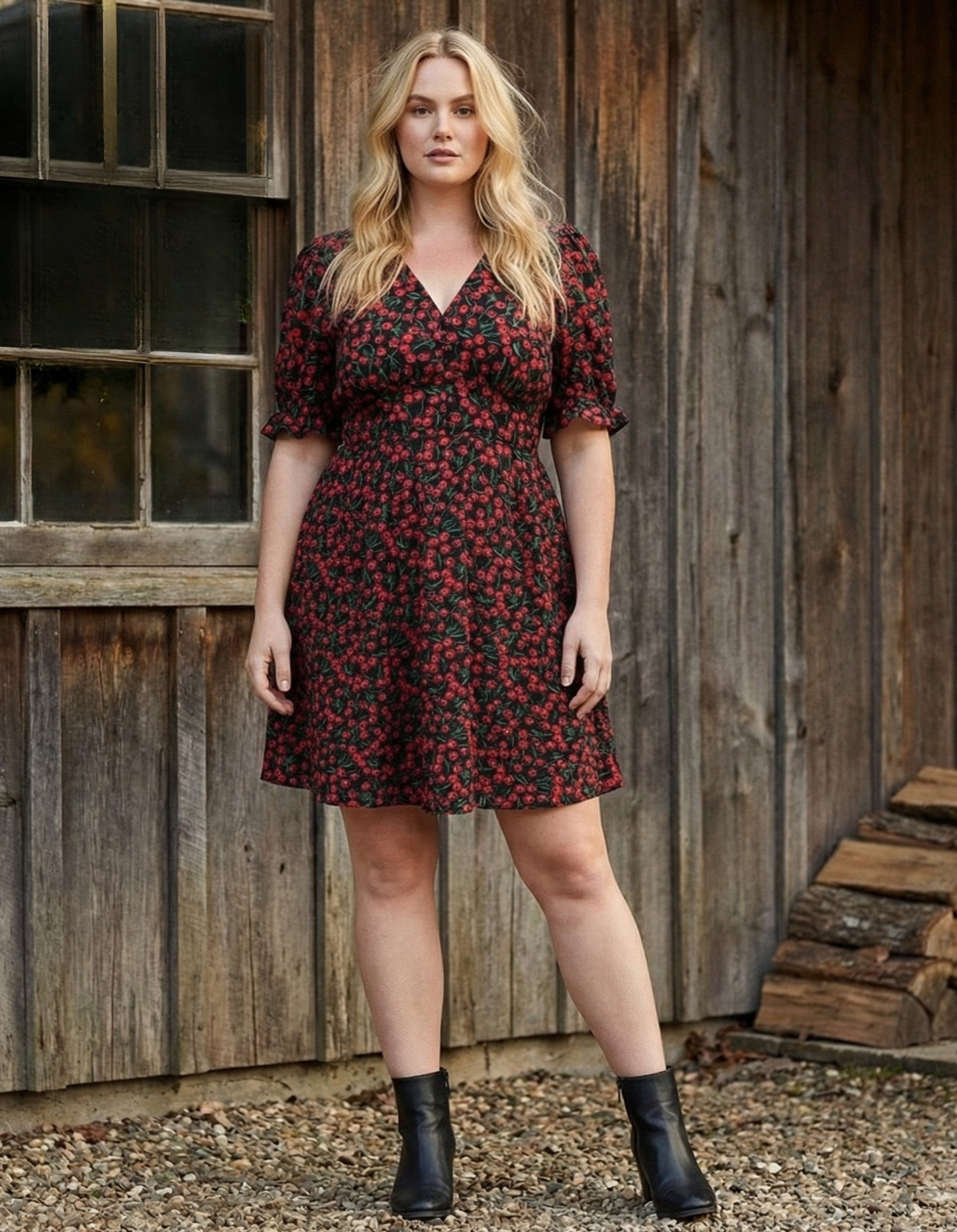 Cindy Cherry Print Fit & Flare Dress