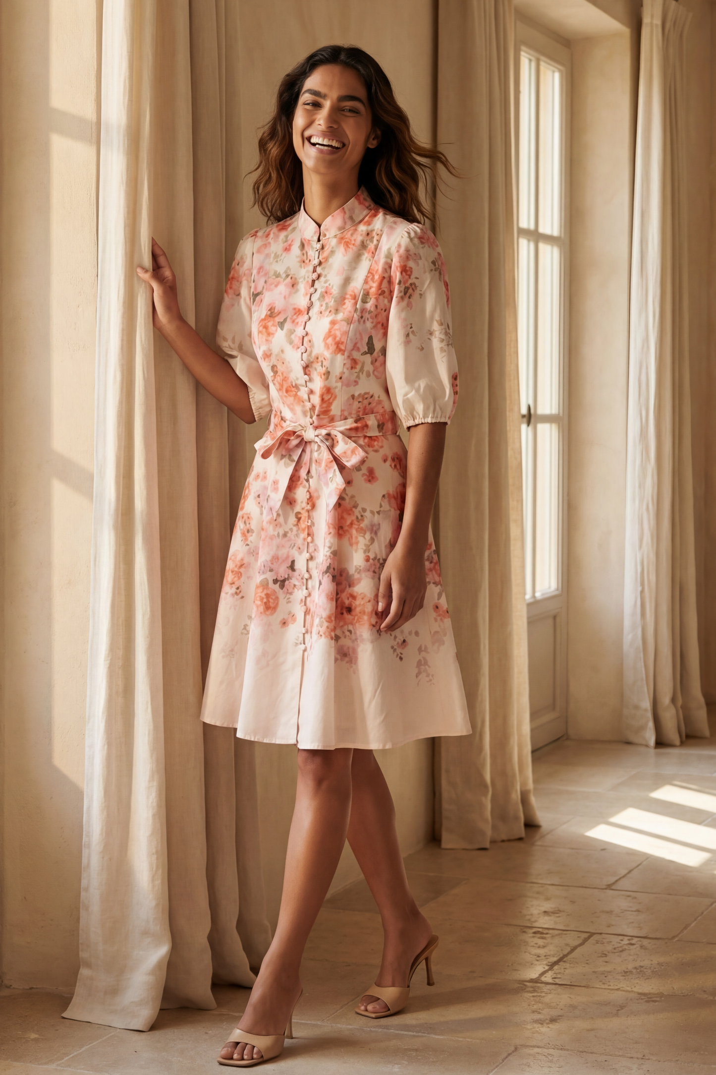 Sonia Off-White Floral Print Dress