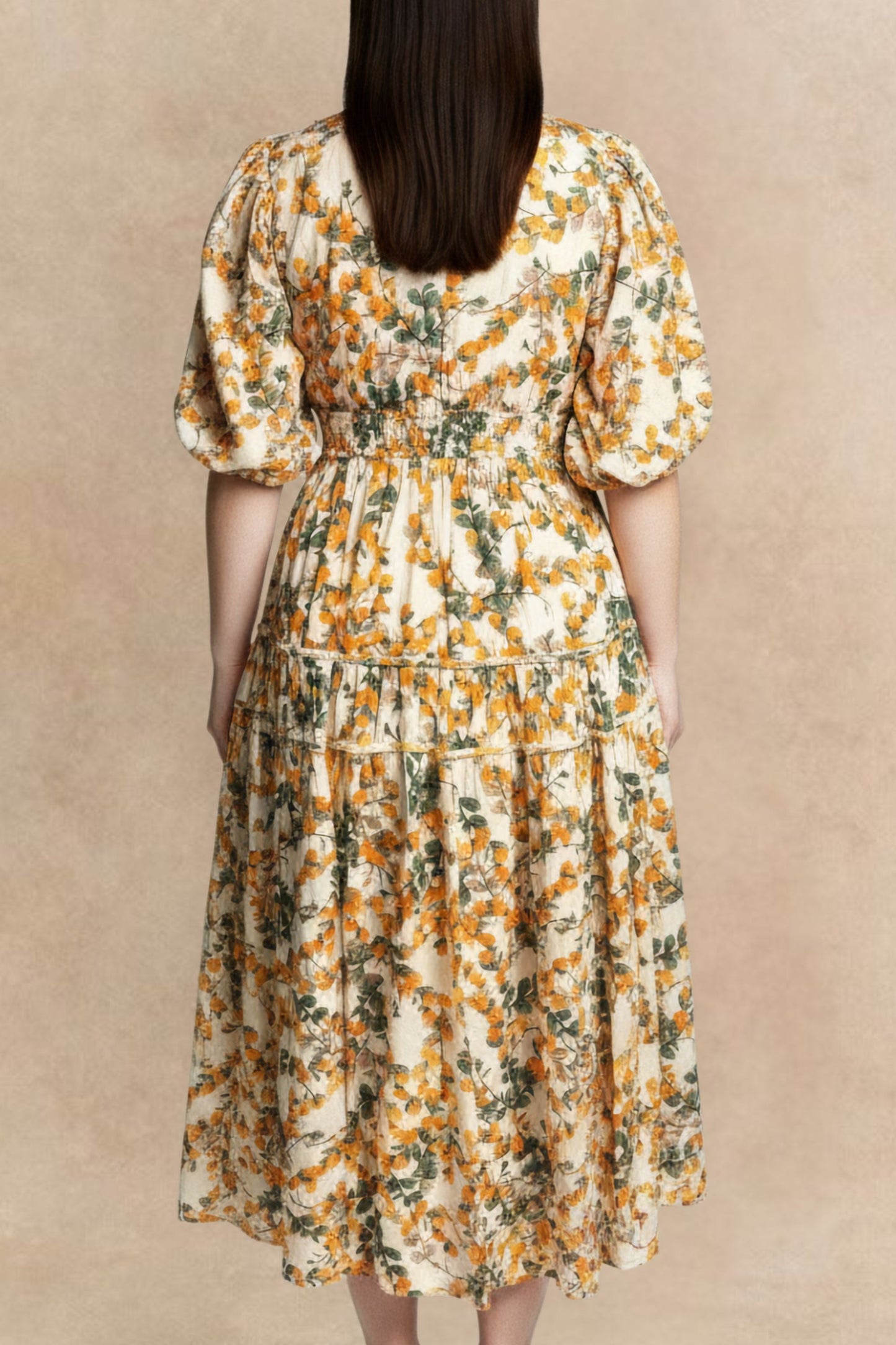 Sophie Citrus Midi Dress V-Neck