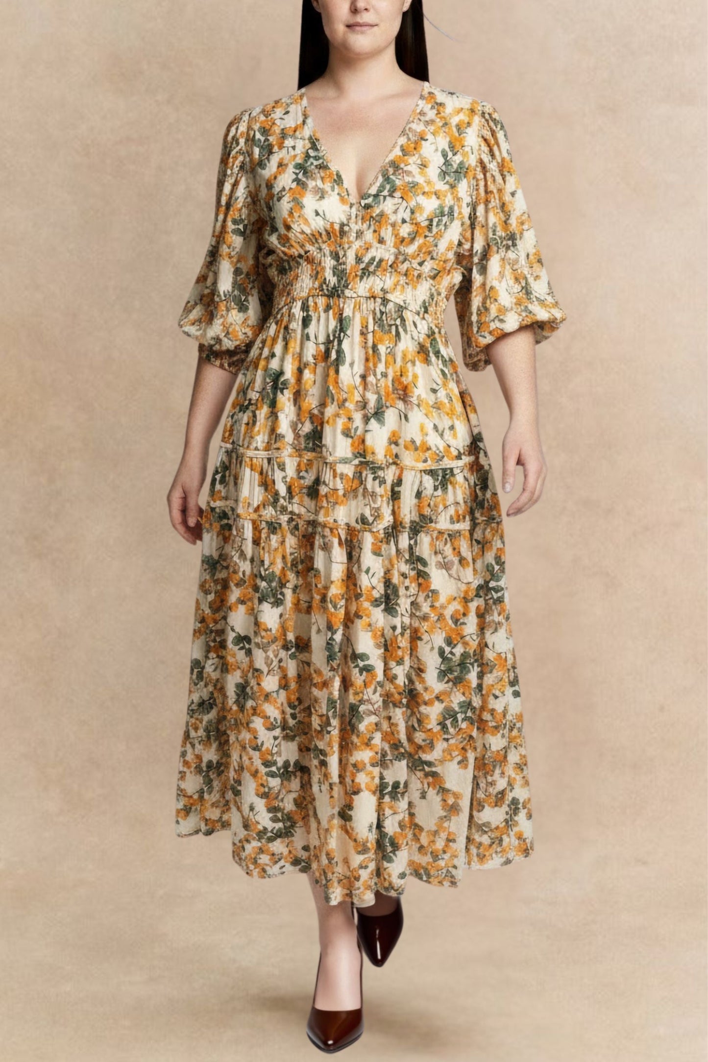 Sophie Citrus Midi Dress V-Neck