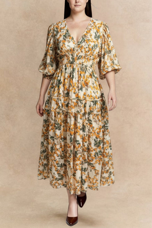 Sophie Citrus Midi Dress V-Neck