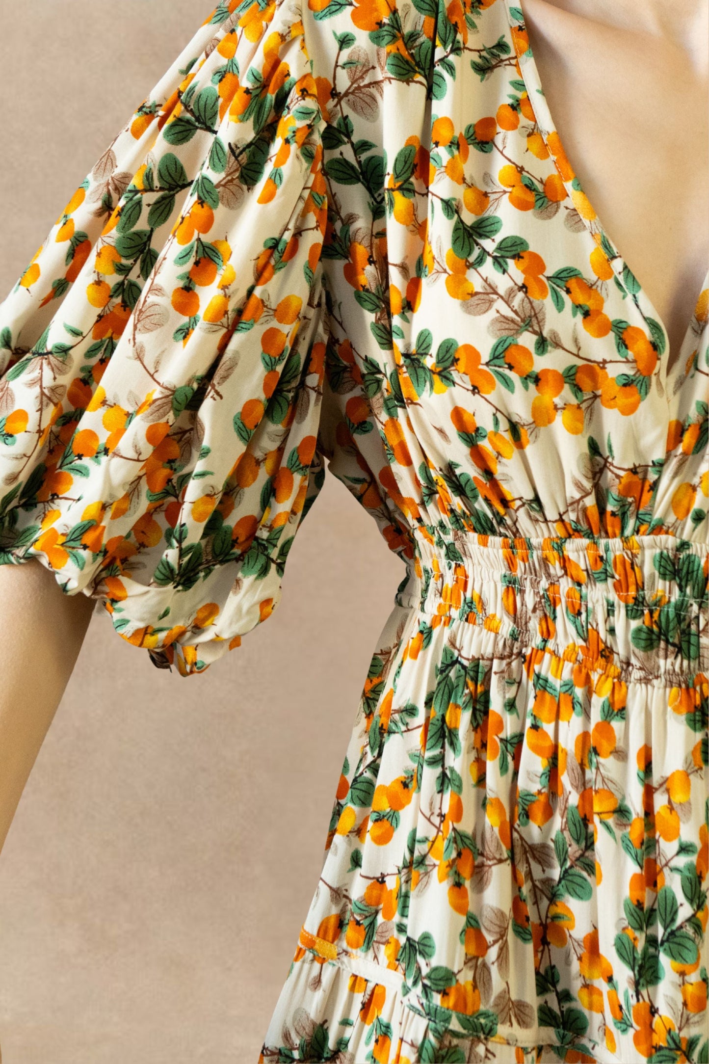 Sophie V-Neck Midi Dress Bell Sleeve Smocked