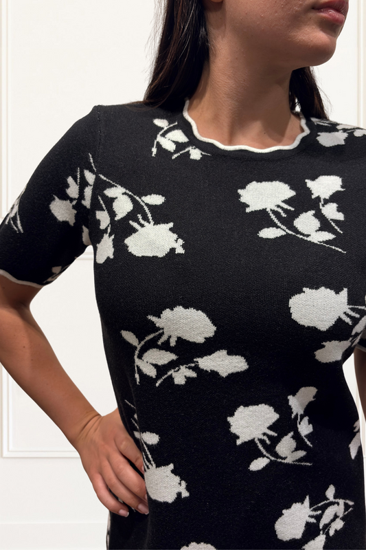 Suzanna Women's Black Floral Print Dress Short Sleeves