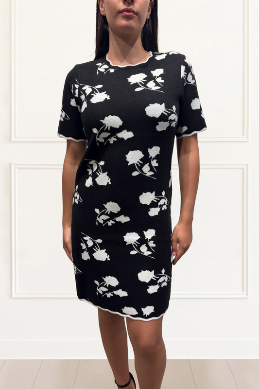 Suzanna Women's Black Floral Print Dress Short Sleeves