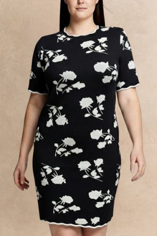 Suzanna Women's Black Floral Print Dress Short Sleeves