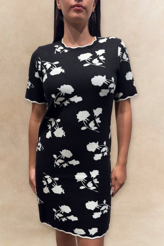 Suzanna Women's Black Floral Print Dress Short Sleeves