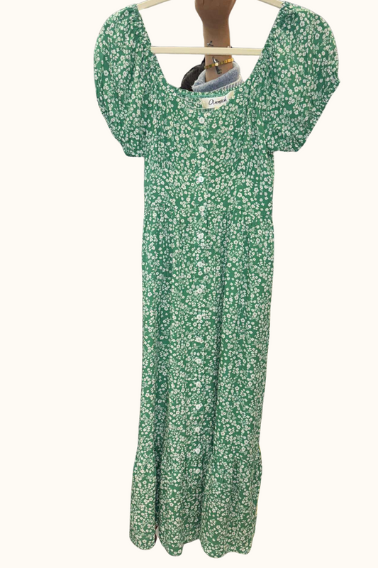 Sylvie Midi Dress On-Off Shoulders Ditsy Floral Button Front