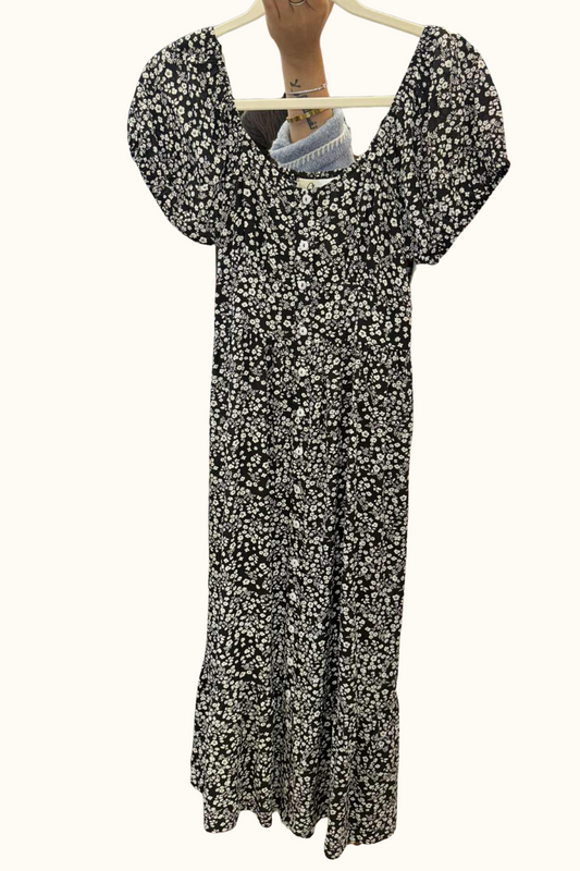 Sylvie Midi Dress On-Off Shoulders Ditsy Floral Button Front