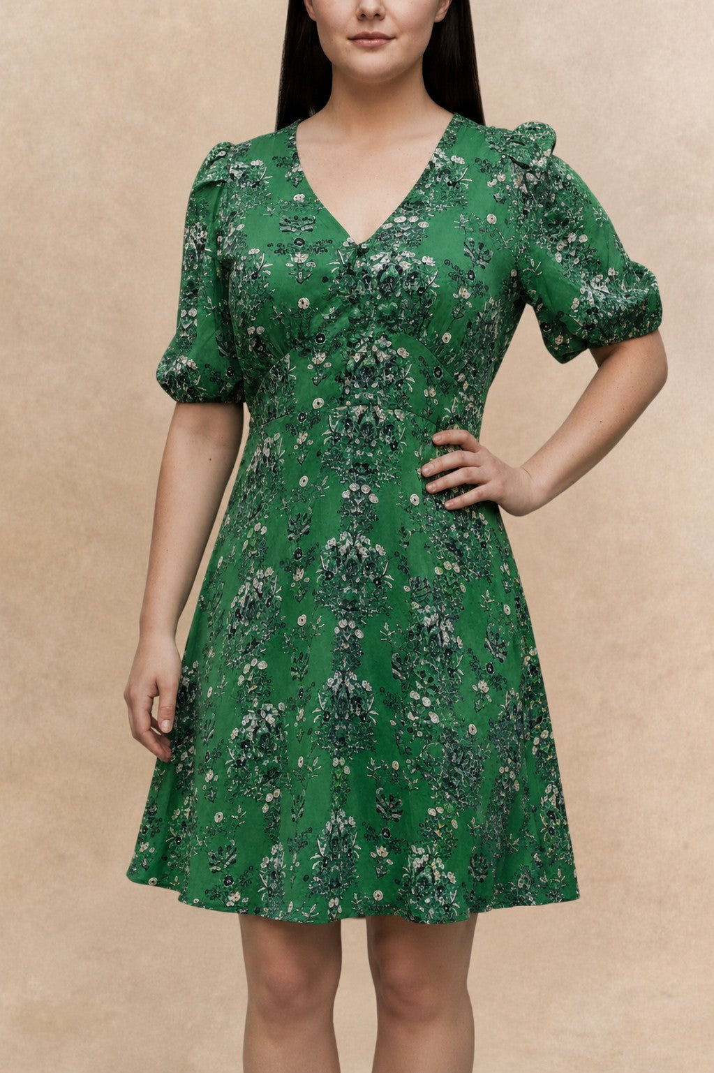 Talia Green Floral Fit & Flare Dress