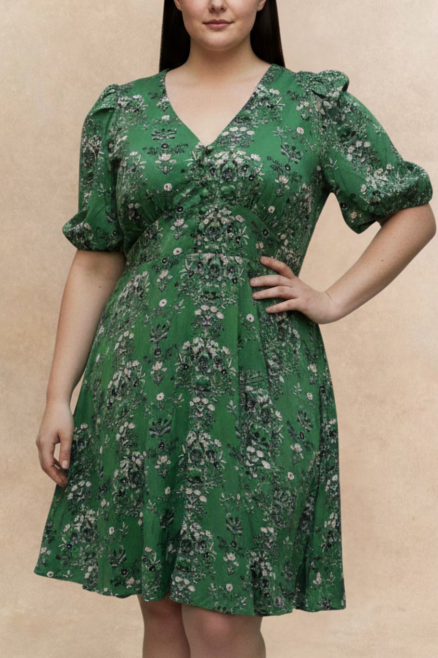 Talia Green Floral Fit & Flare Dress