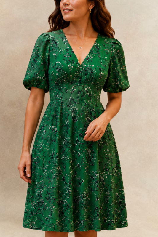 Talia Green Floral Fit & Flare Dress