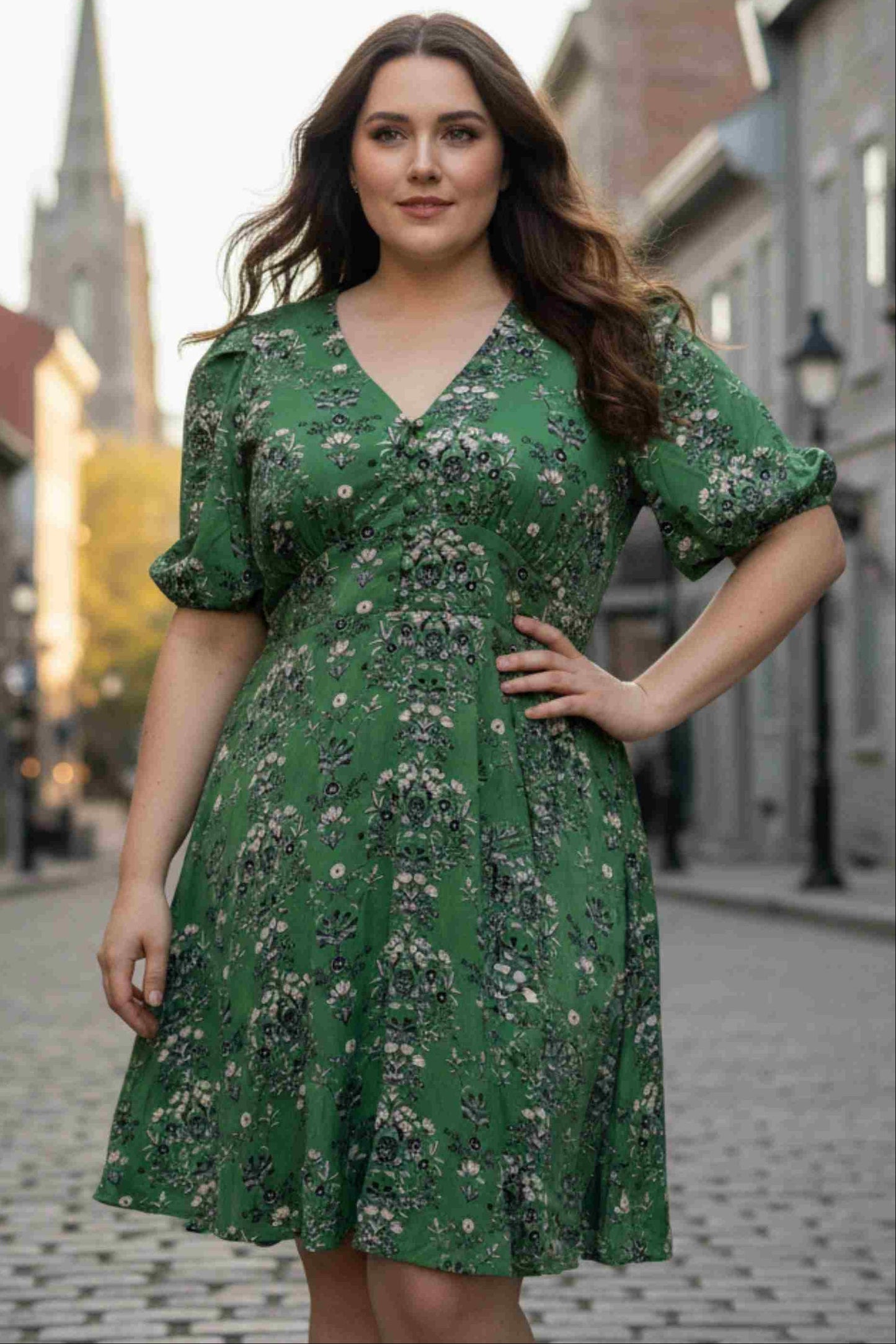 Talia Green Floral Fit & Flare Dress