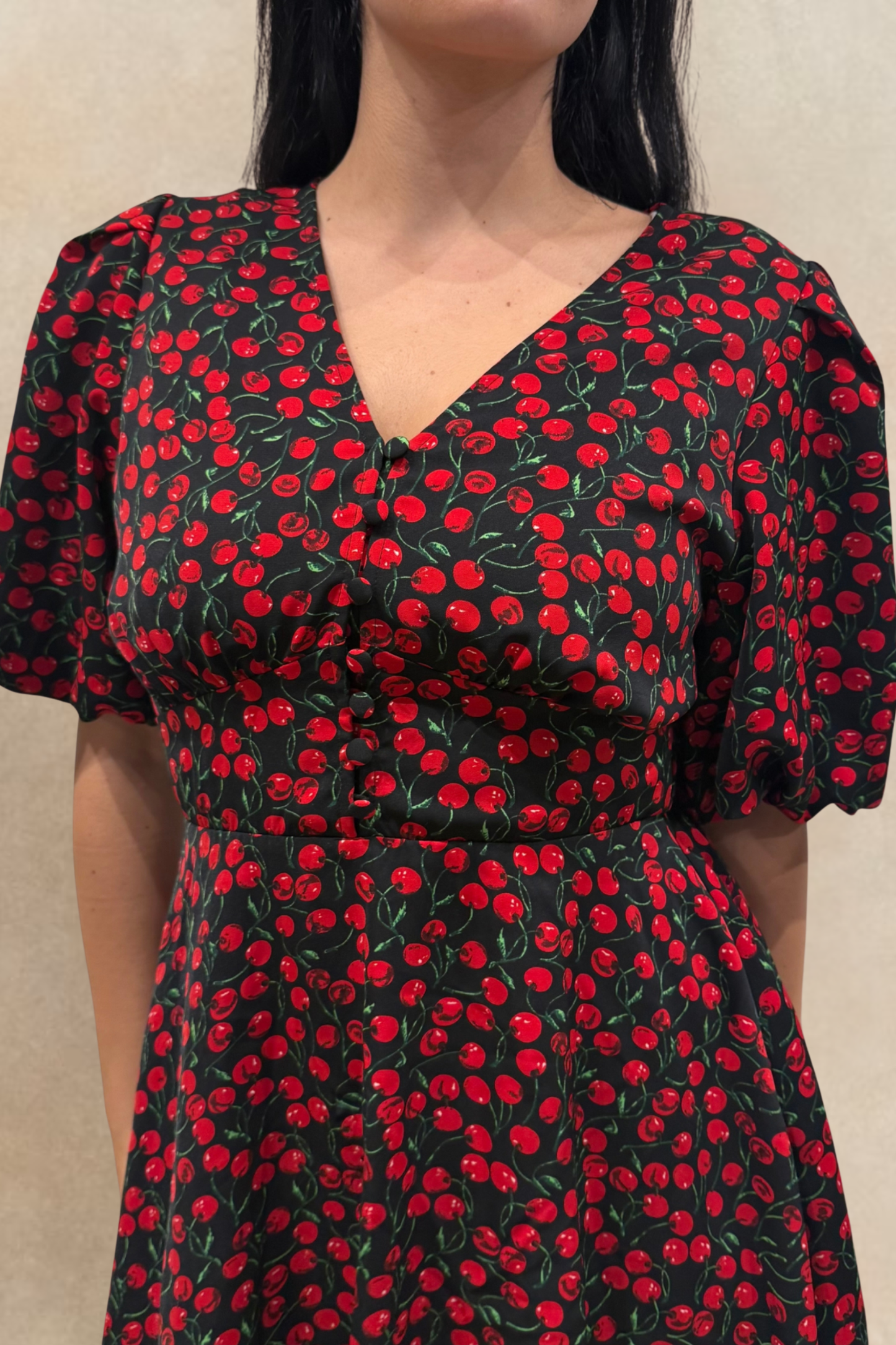 Cindy Cherry Print Fit & Flare Dress