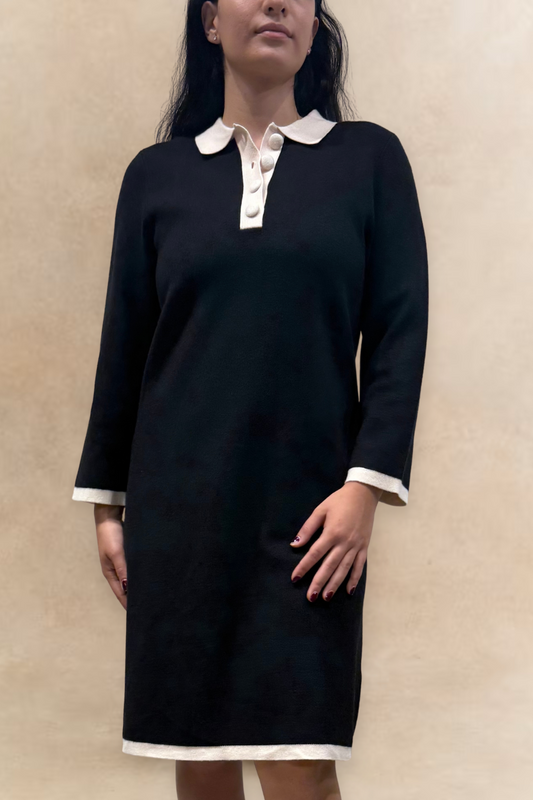 Vivienne Black Knit Dress with White Collar