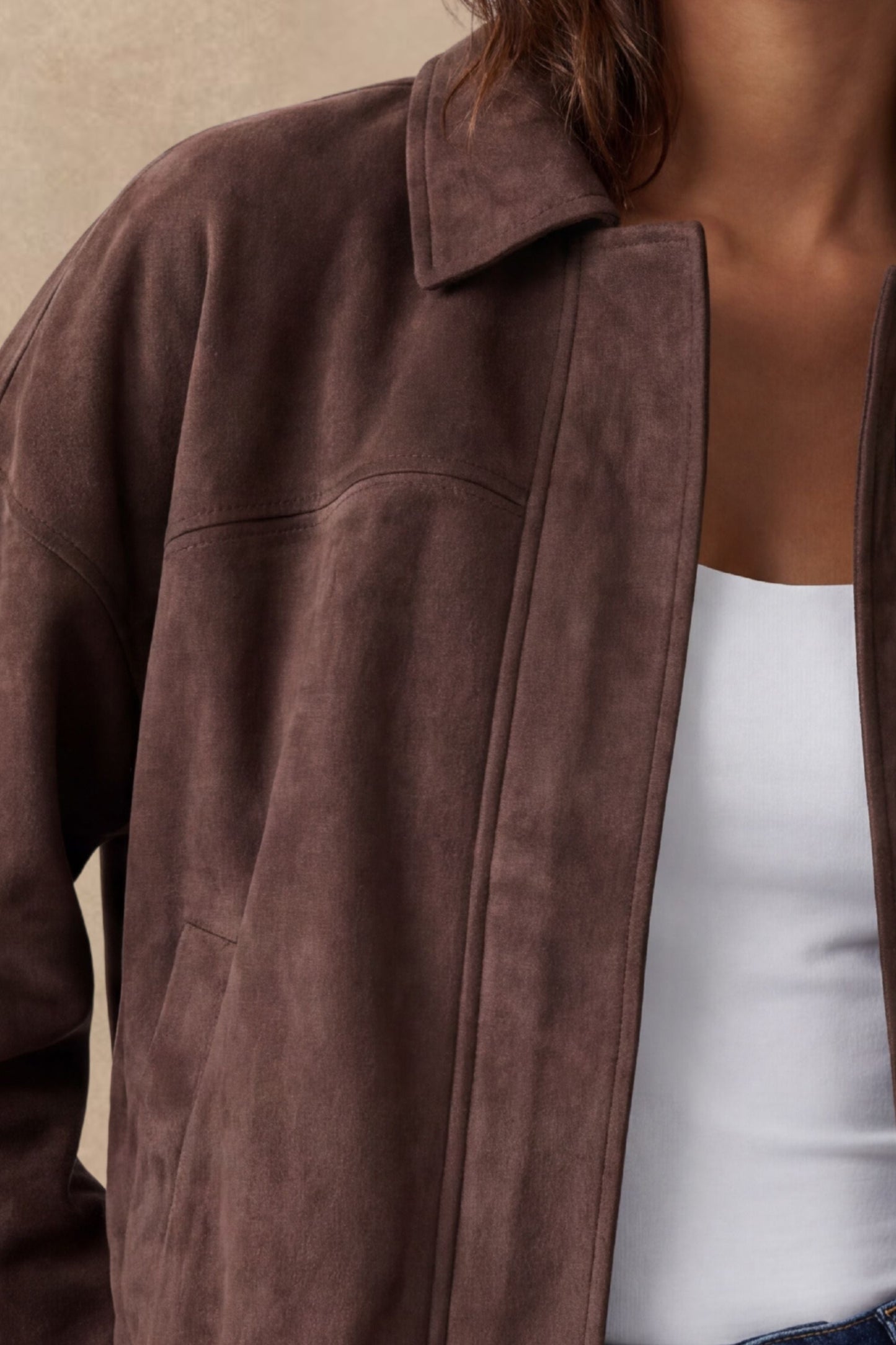 Valerie Brown Faux Suede Zip Oversize Jacket