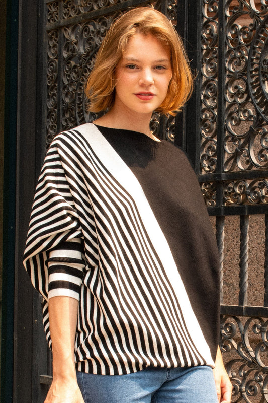 Valery Relaxed Knit Sweater Bold Stripes - Onze Montreal Black / S/M Annick