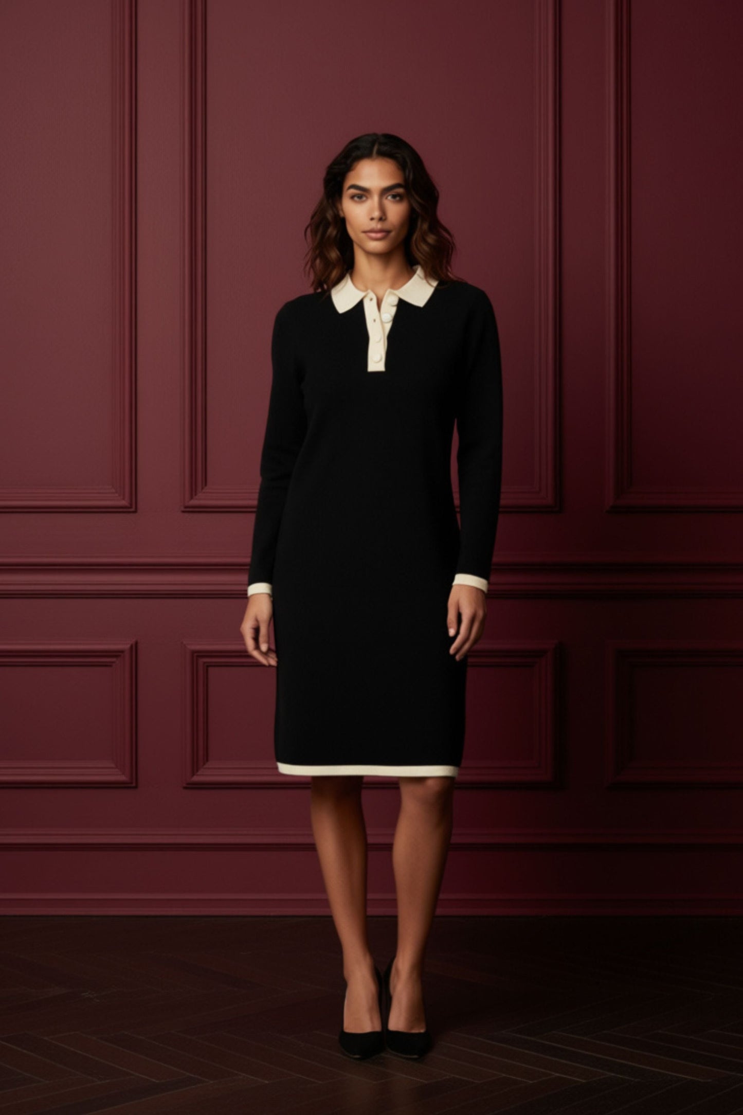 Vivienne Knit Dress with Contrast Collar
